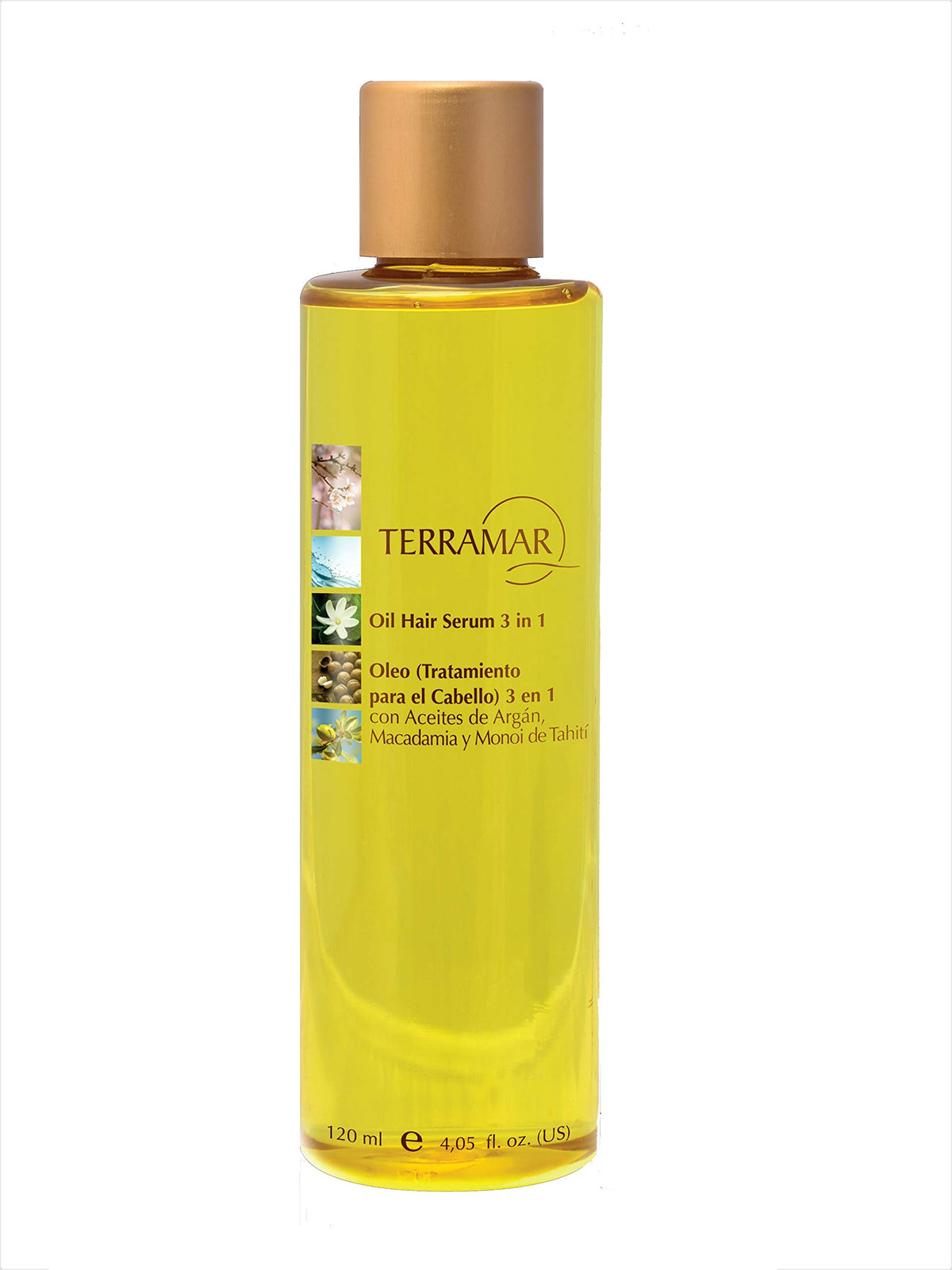 Terramar Oleo with argan nuts macadamia and monoi flowers highlighting natural oils benefit