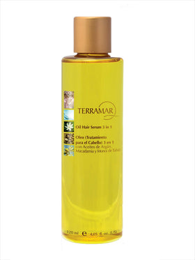 Terramar Oleo with argan nuts macadamia and monoi flowers highlighting natural oils benefit