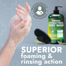 Terramed Just Think Comfort in-shower scene illustrating cleansing routine and odor control benefit