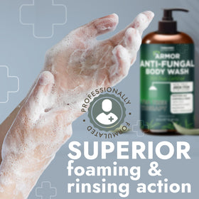 Terramed Just Think Comfort in-shower use on back showing thorough cleansing benefit