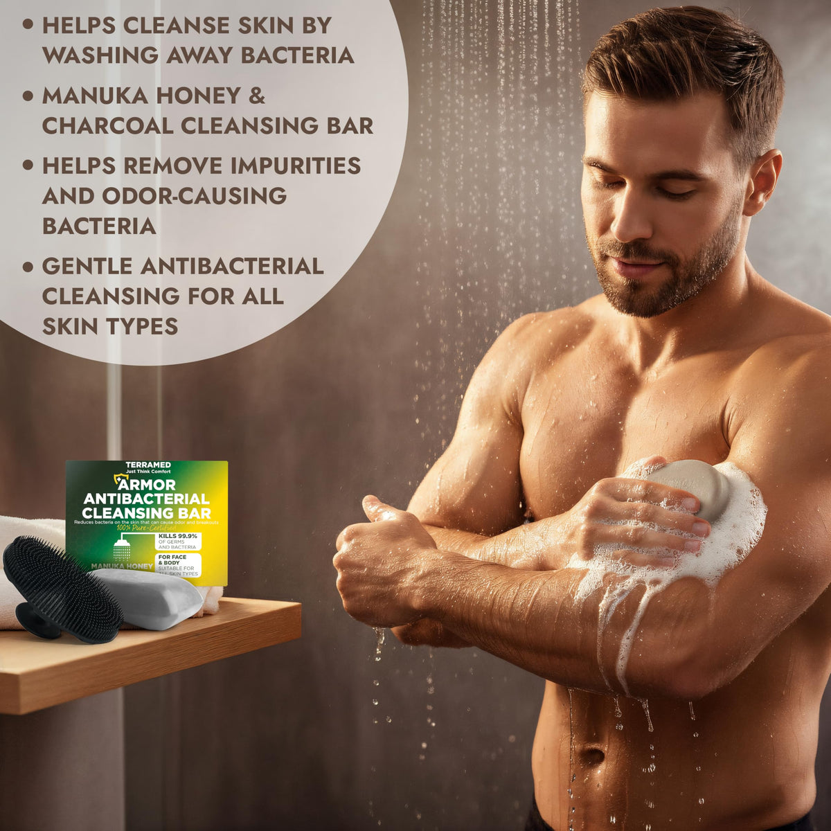 Ingredients label and NDC 83004-028 on Terramed Just Think Comfort package for transparency