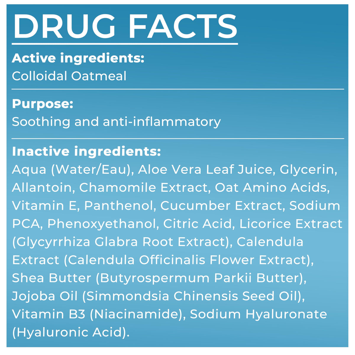 Terramed Just Think Comfort label close-up listing gentle ingredient benefits