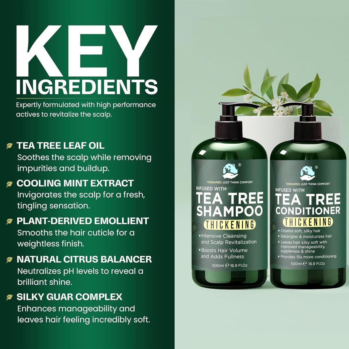 Terramed Just Think Comfort conditioner in hand demonstrating nourishing cream
