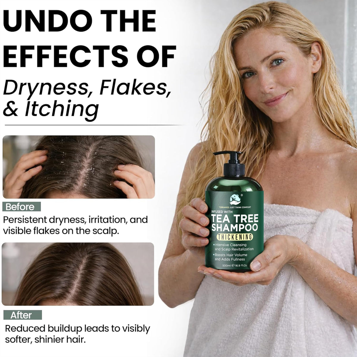 Terramed Just Think Comfort shampoo texture close-up illustrating clarifying foam