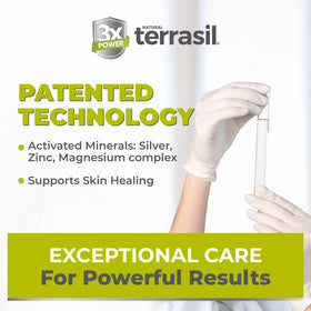 terrasil soap beside a ruler showing 75g compact travel size