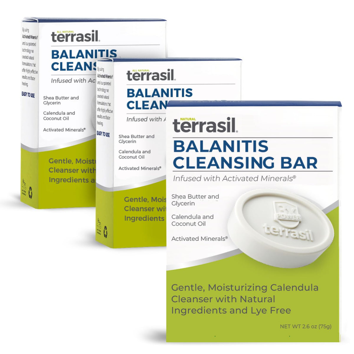 terrasil front packaging showing three 75g bars and brand reassurance
