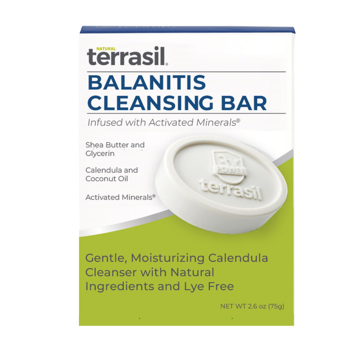 terrasil front packaging of the balanitis soap showing clean branding and benefits