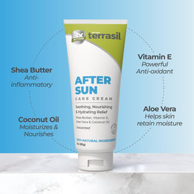 terrasil label listing aloe shea coconut and vitamin E for gentle care