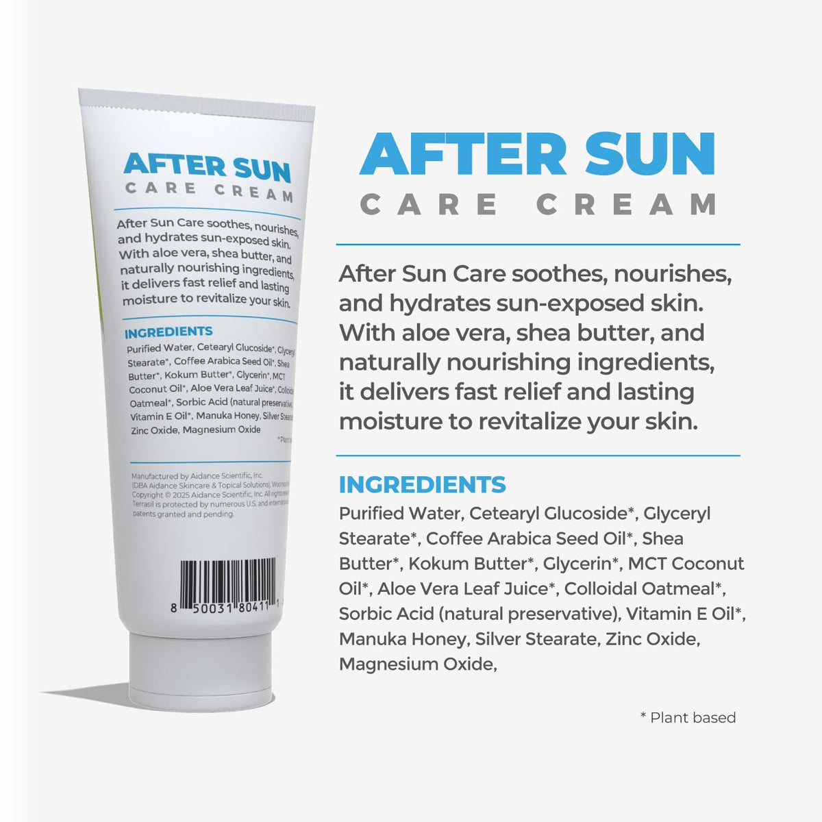 terrasil tube in travel kit flatlay emphasizing portable post-sun relief