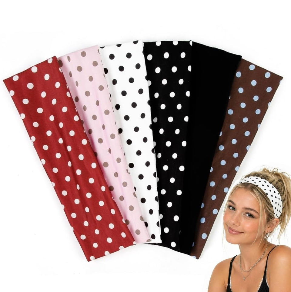 TERSE front view of six polka dot headbands showing retro style and variety