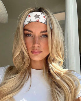 TERSE headband worn during yoga showing sweat-wicking, stay-put performance