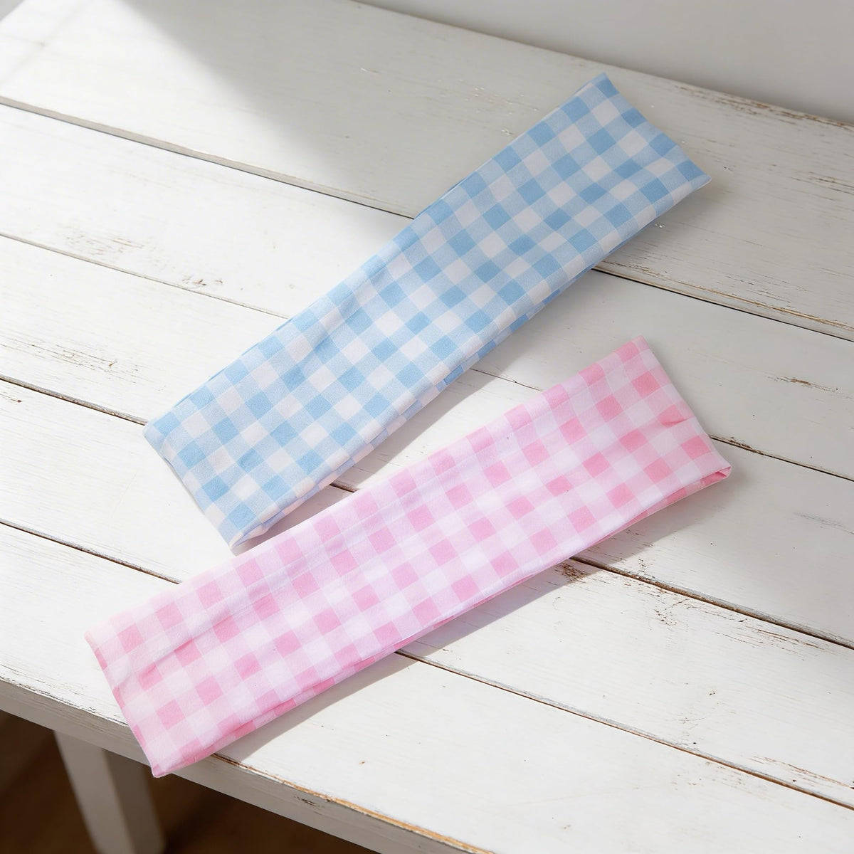 TERSE close-up fabric texture of plaid headband, soft breathable comfort