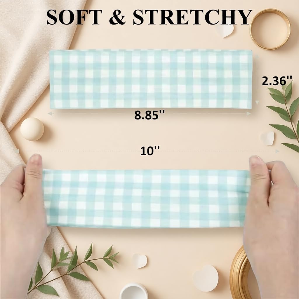 TERSE plaid headband worn with ponytail, keeps hair secure during activity