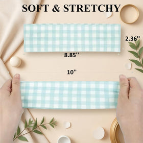 TERSE plaid headband worn with ponytail, keeps hair secure during activity