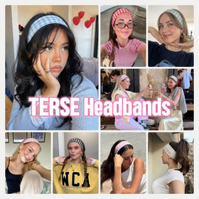 TERSE six headbands displayed in lifestyle scene, mix-and-match styling