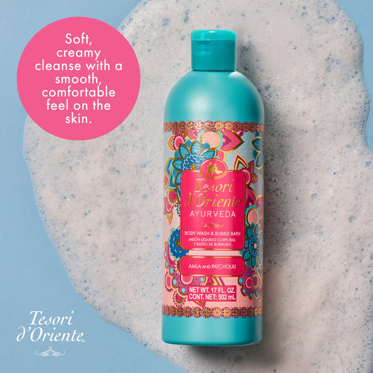 Tesori d'Oriente bubble bath in tub creating relaxing foam for soaking