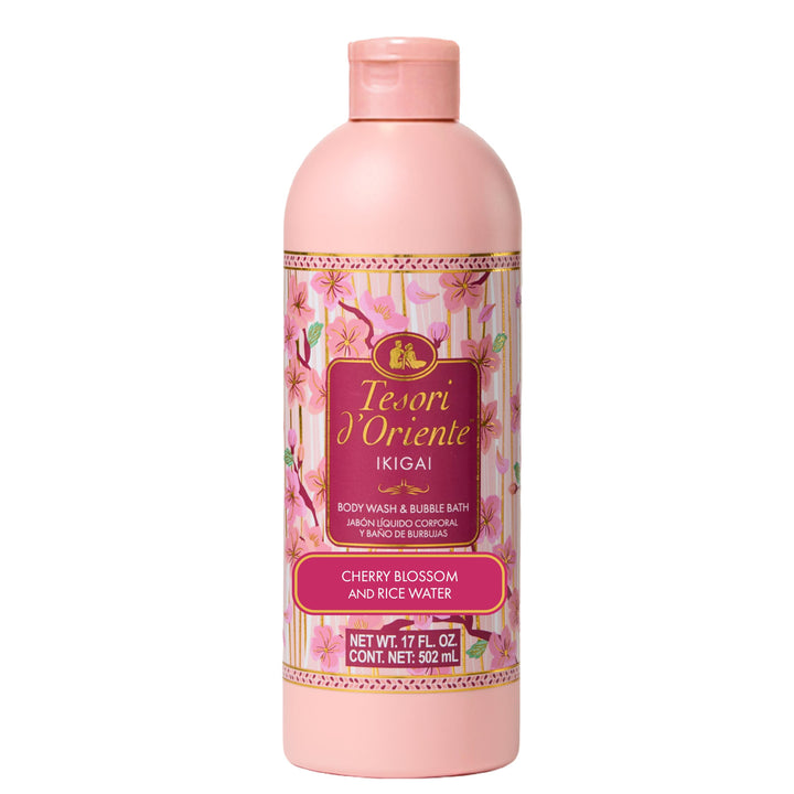 Tesori d'Oriente front bottle showing label and cherry blossom scent benefit