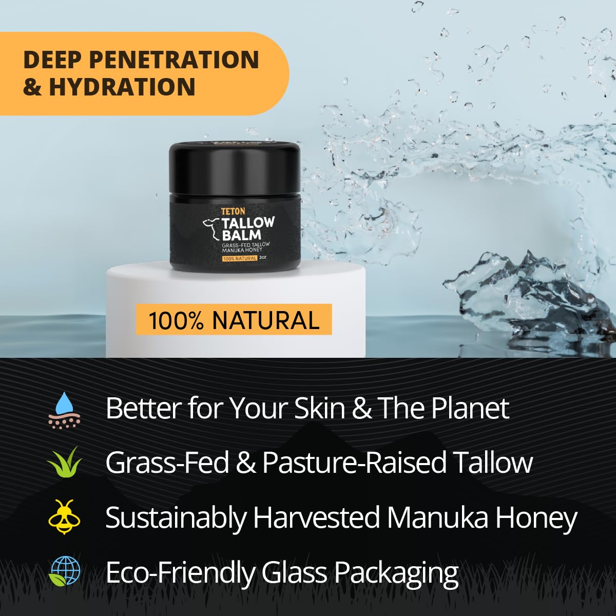 TETON open jar texture close-up highlighting creamy balm benefit: rich emollient texture