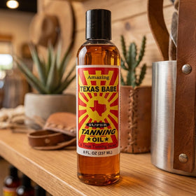 Texas Babe front packaging showing bottle and label, highlighting natural tanning benefits