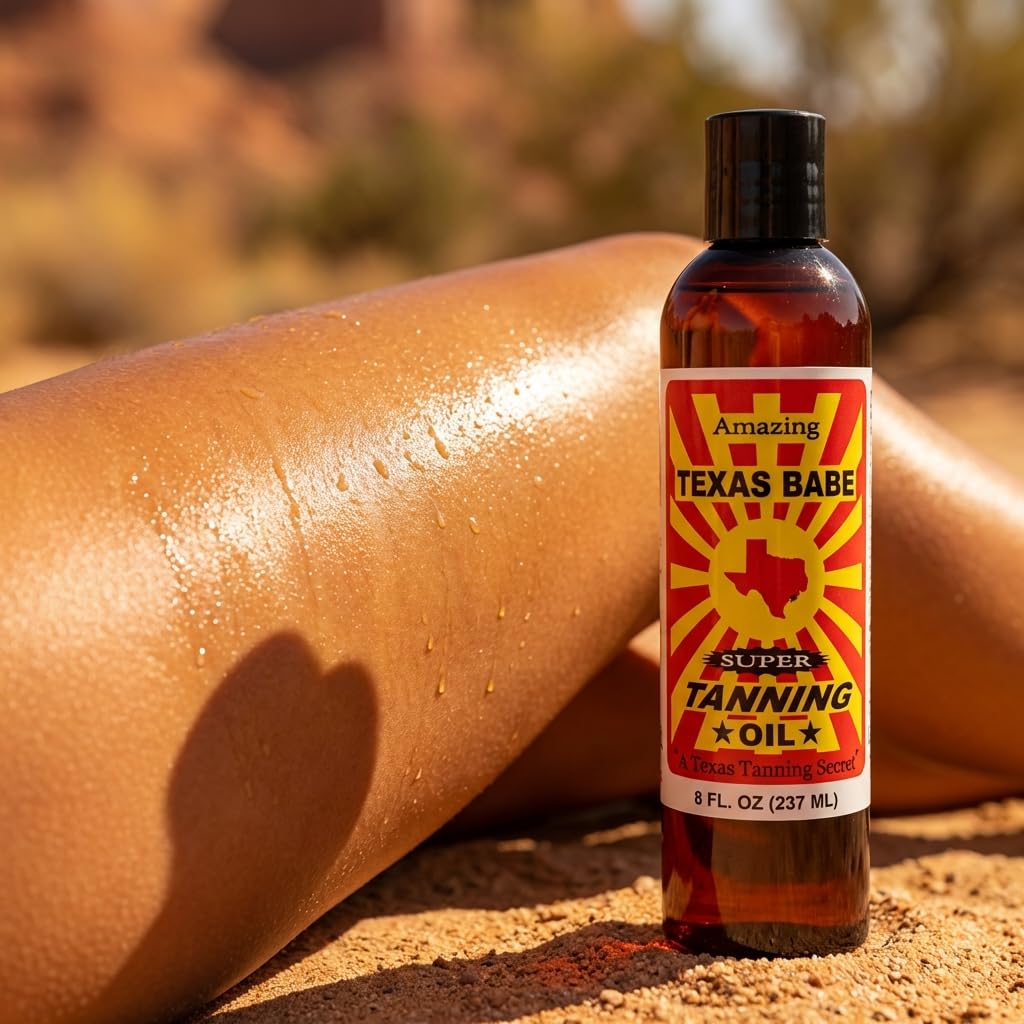 Texas Babe ingredients flatlay with oils and seeds, brand highlighting natural blend
