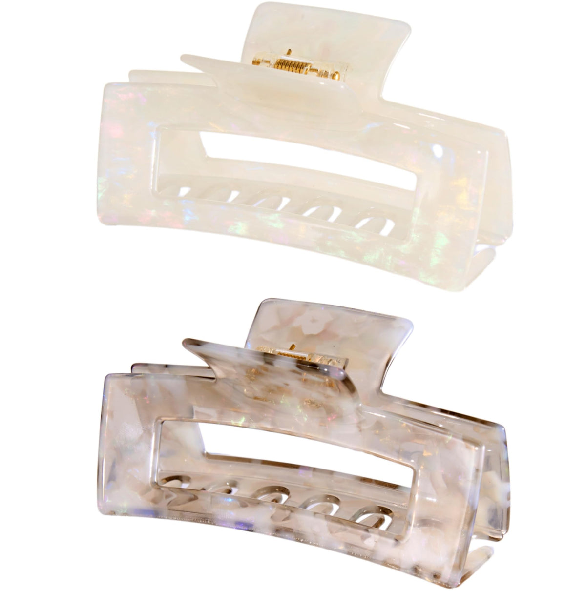 Textention front view of tortoise-shell hair claw showing shape and secure grip