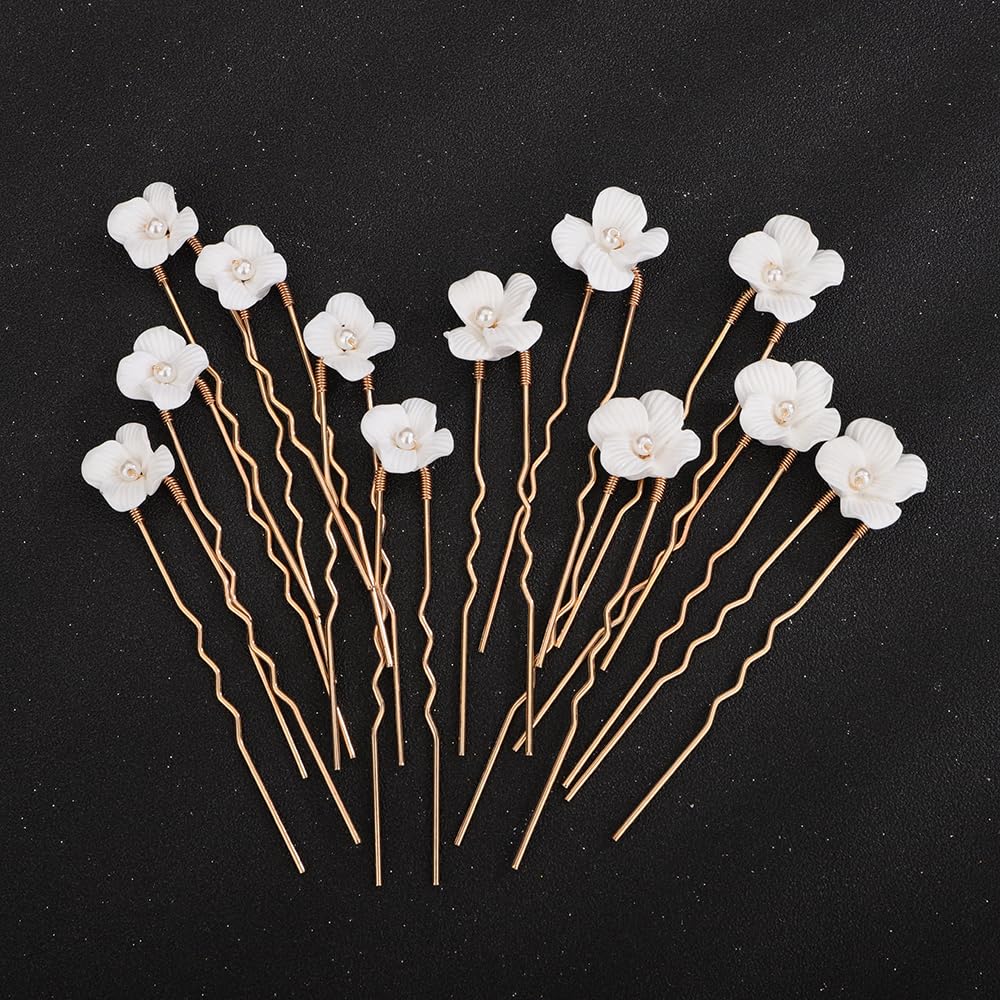 Teyglen gold hair pins front view showing pack and floral design for elegant styling