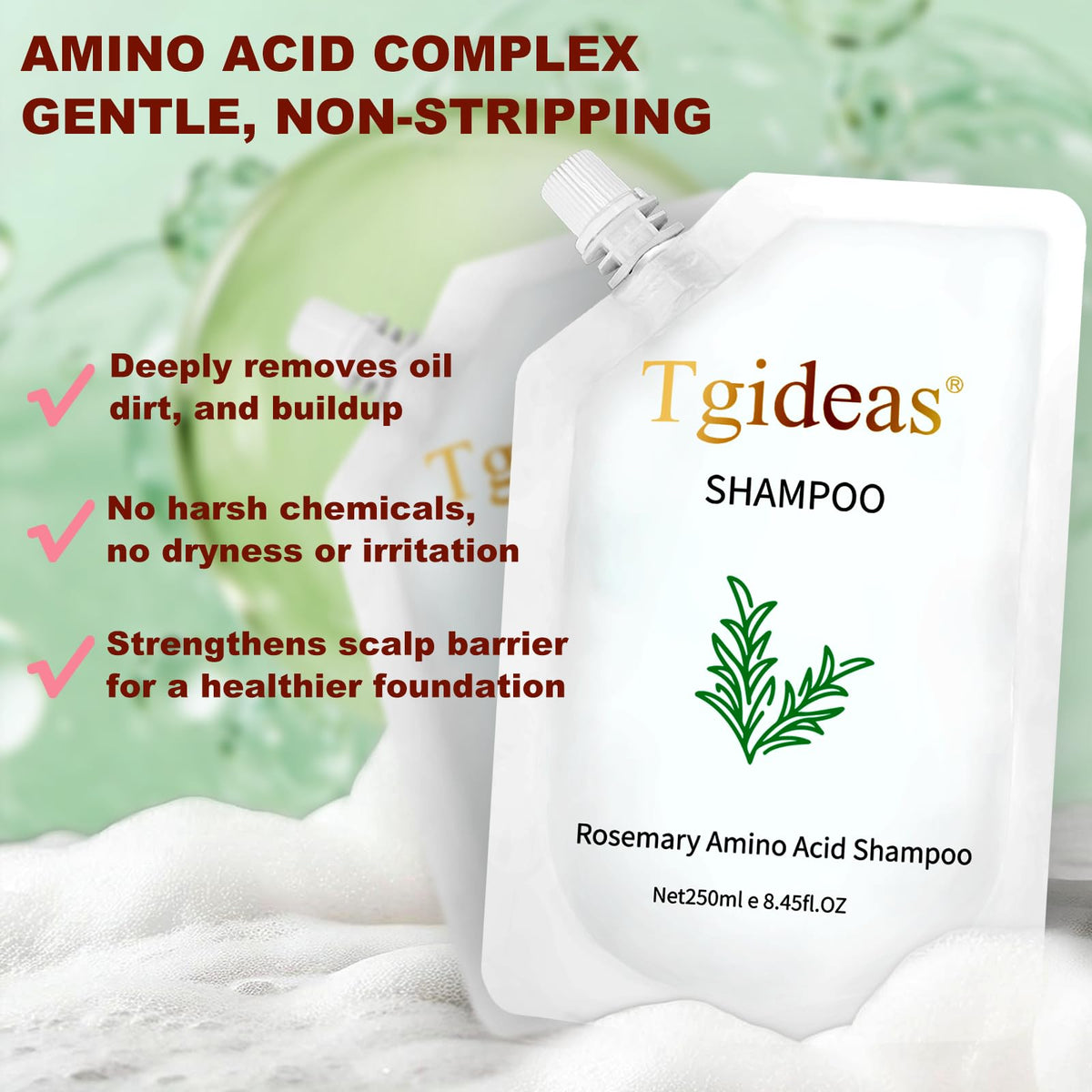 Tgideas shampoo back label with ingredients and instructions, supports informed choice