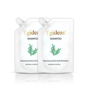 Tgideas shampoo front packaging showing bottles and branding, highlights natural care