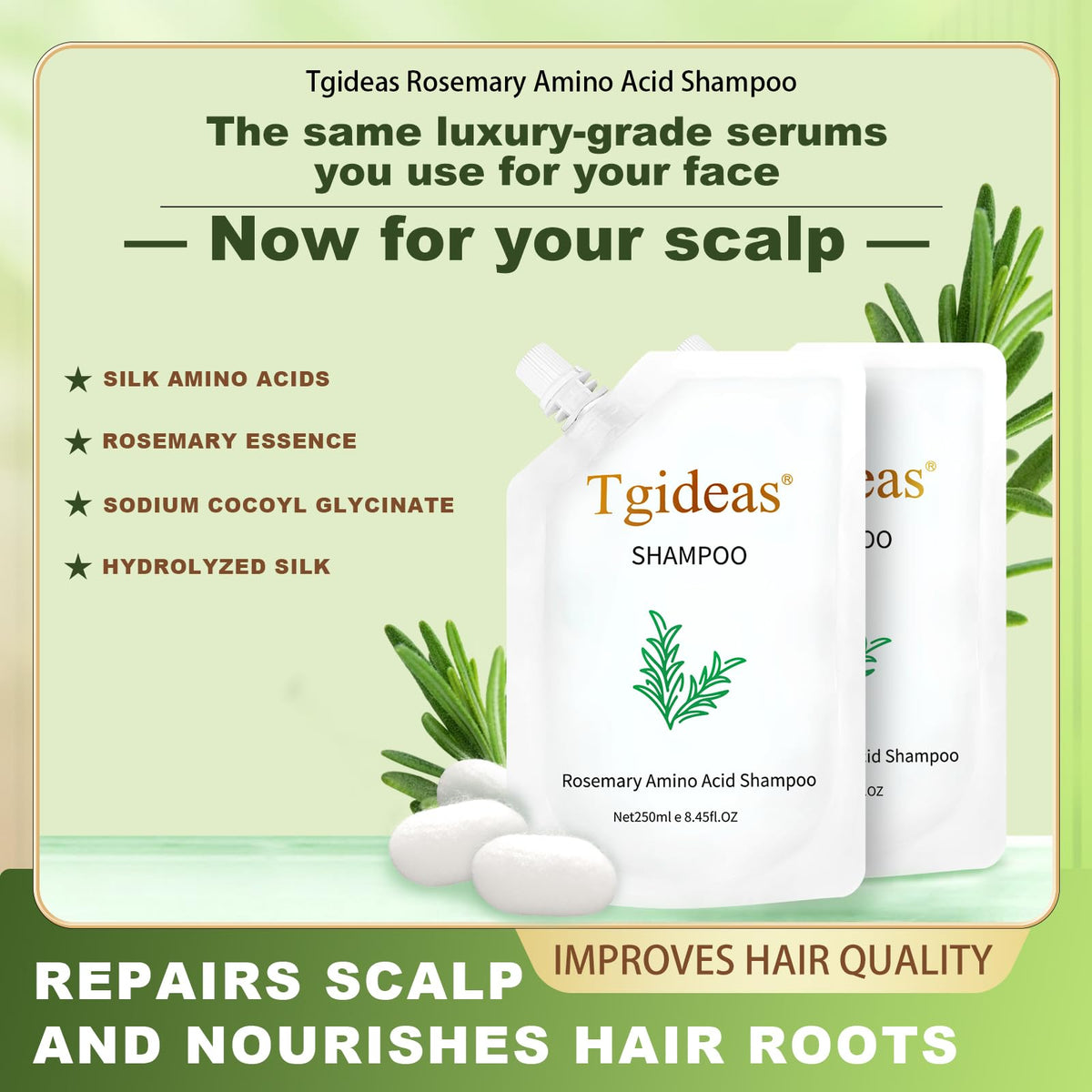 Tgideas shampoo pump close-up showing creamy texture, reinforces easy dispensing