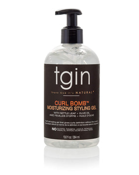 tgin Curl Bomb front pump bottle showing label and size for easy identification and convenience