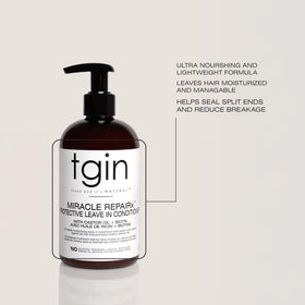 tgin Miracle RepaiRx being applied to curly hair for easier detangling