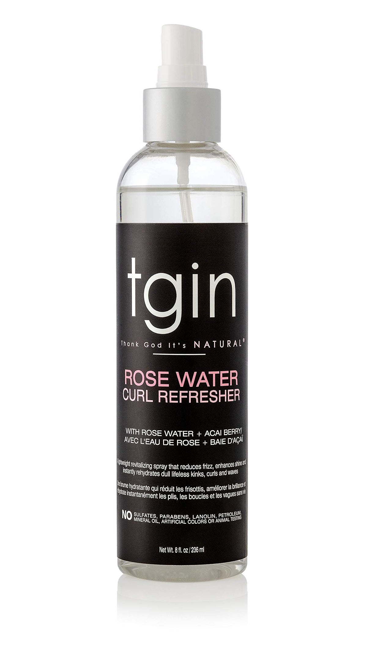 tgin front label of bottle showing product name and size, highlights clarity