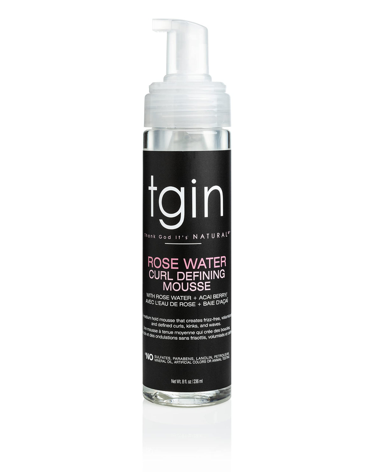 tgin bottle front view showing branding and lightweight hold benefits
