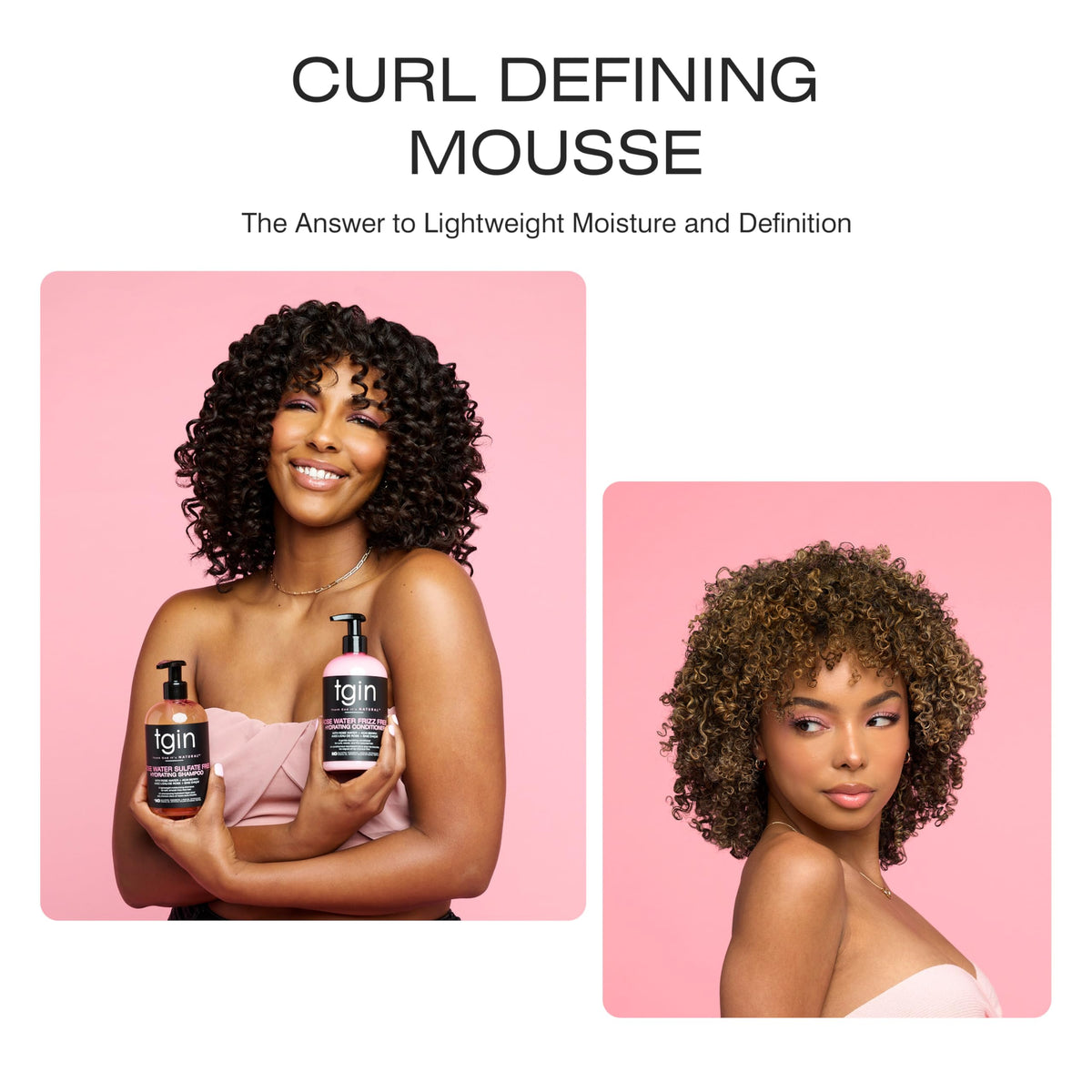 tgin being applied to curly hair scrunching for defined, frizz-controlled curls