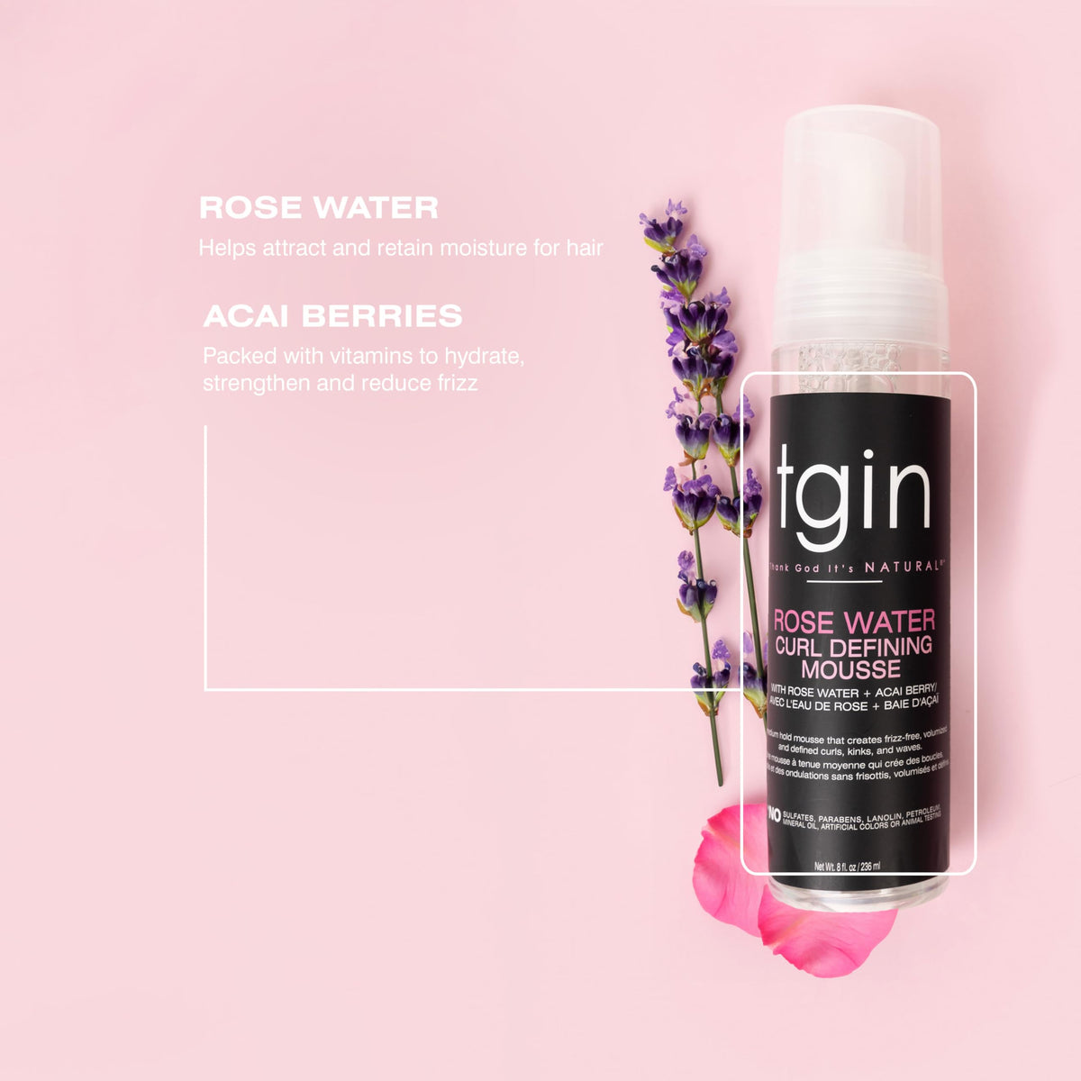 tgin bottle on bathroom shelf in lifestyle scene promoting daily styling routine
