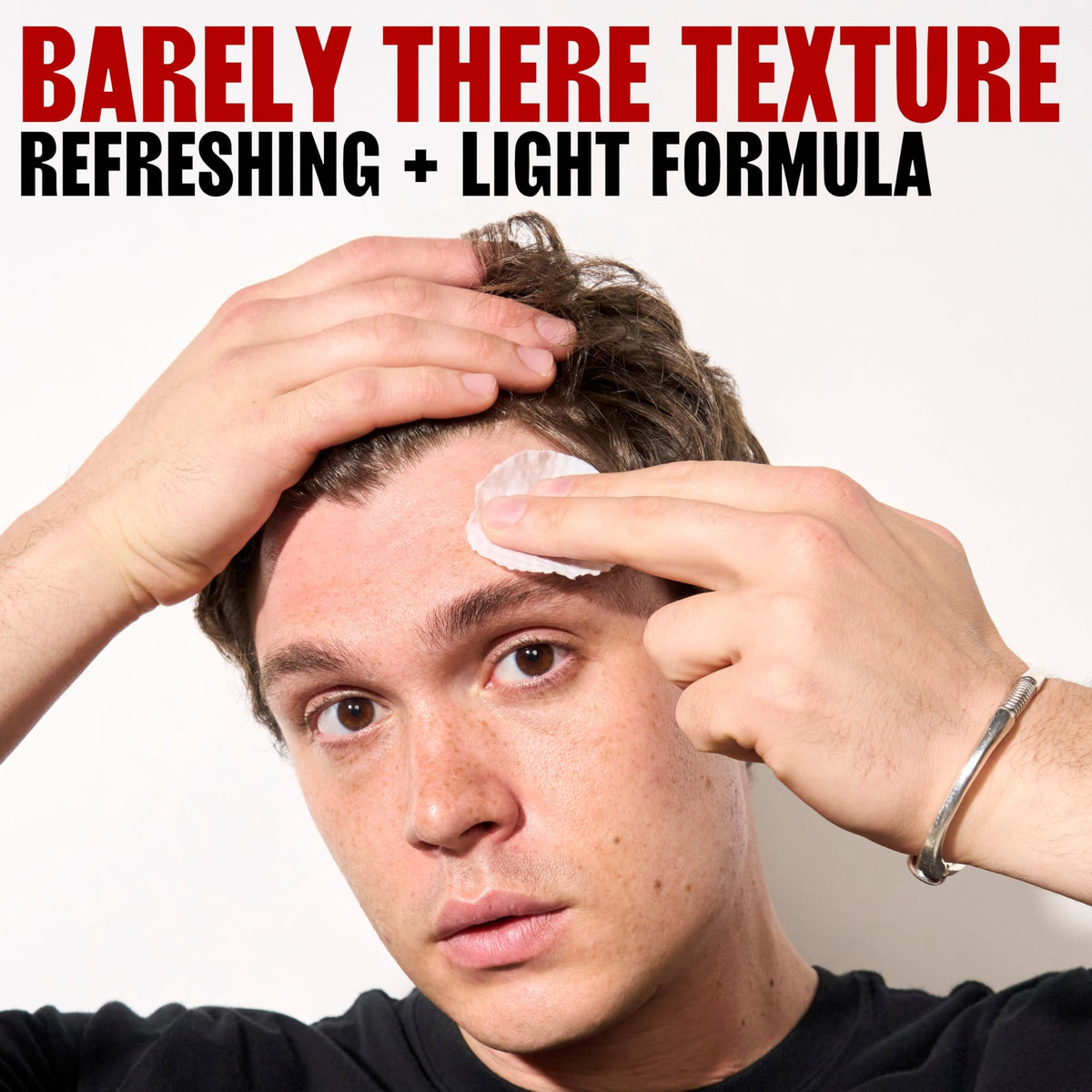 Thayers application on cheek demonstrating pore-refining action