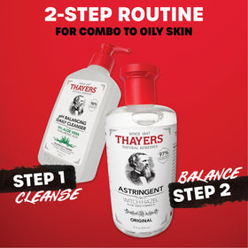 THAYERS bottle beside aloe leaf emphasizing aloe hydration and calm