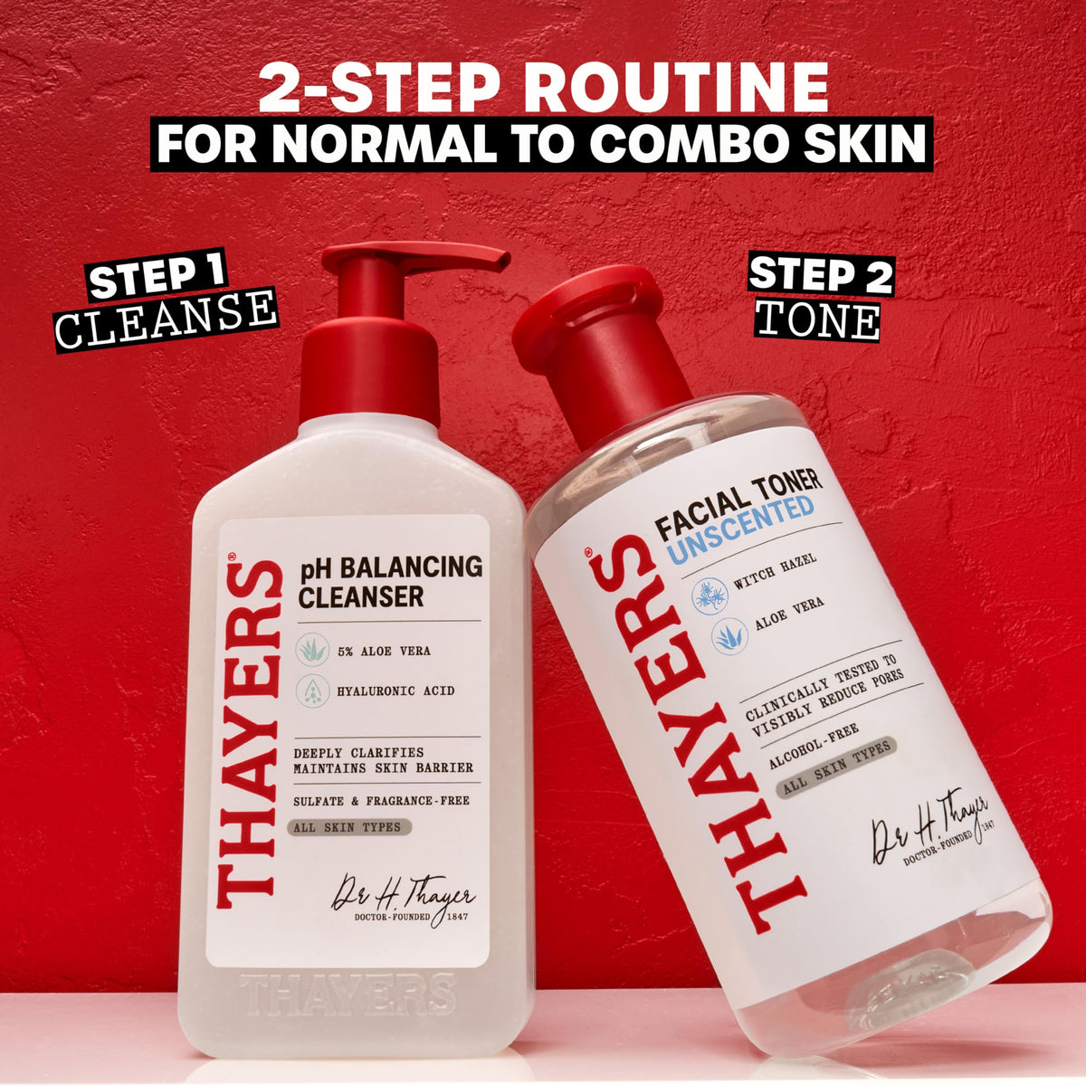 THAYERS bottle on vanity in lifestyle setting for daily routine