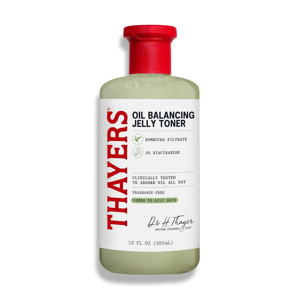 THAYERS front bottle of oil balancing jelly toner showing label and size benefit
