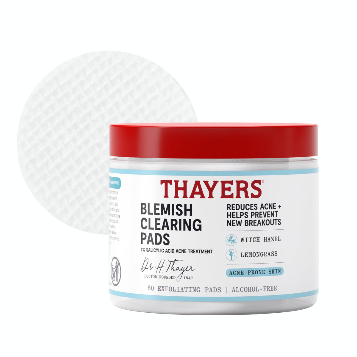 THAYERS front packaging of 60 ct pads showing brand and product benefits
