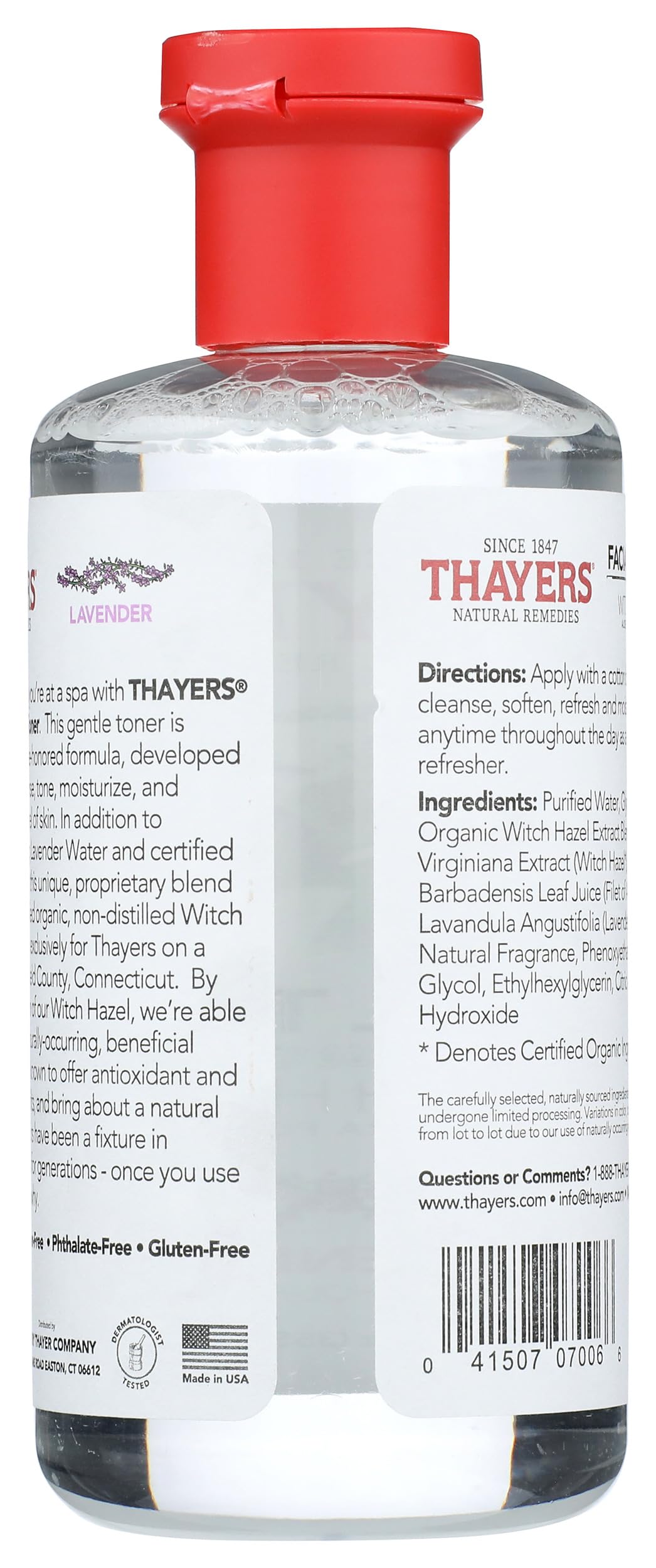 THAYERS back label ingredients view highlighting alcohol-free botanical formula