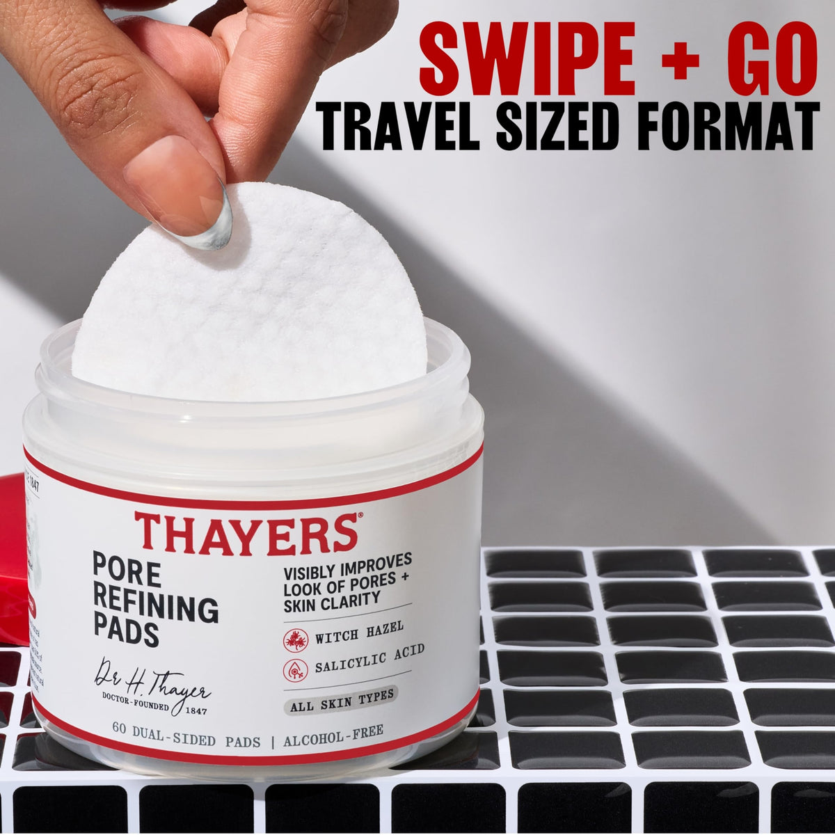 Thayers pads on bathroom counter as part of morning skincare routine