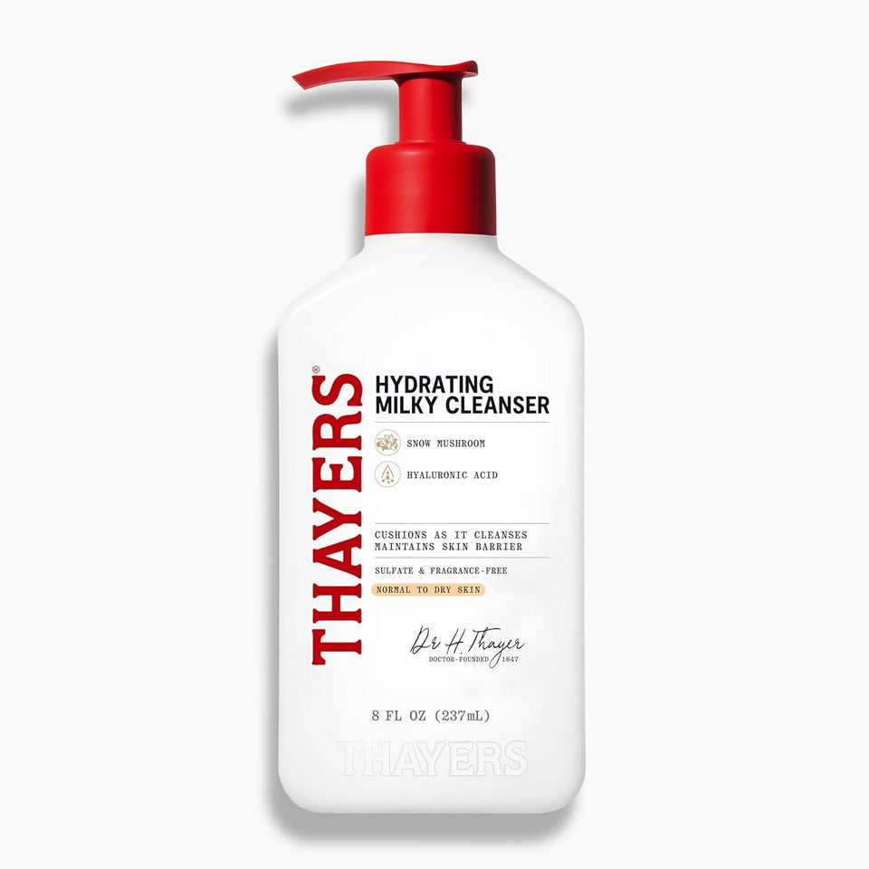 THAYERS front bottle showing milky cleanser and clear labeling for gentle wash