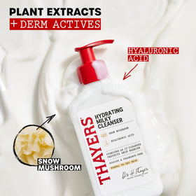THAYERS close-up of snow mushroom and hyaluronic visuals emphasizing hydration