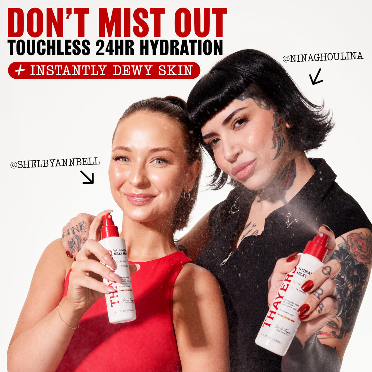 THAYERS fine mist spraying onto face for instant hydration and non-sticky finish