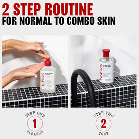 Thayers in bathroom nighttime routine setting promoting consistent skincare use