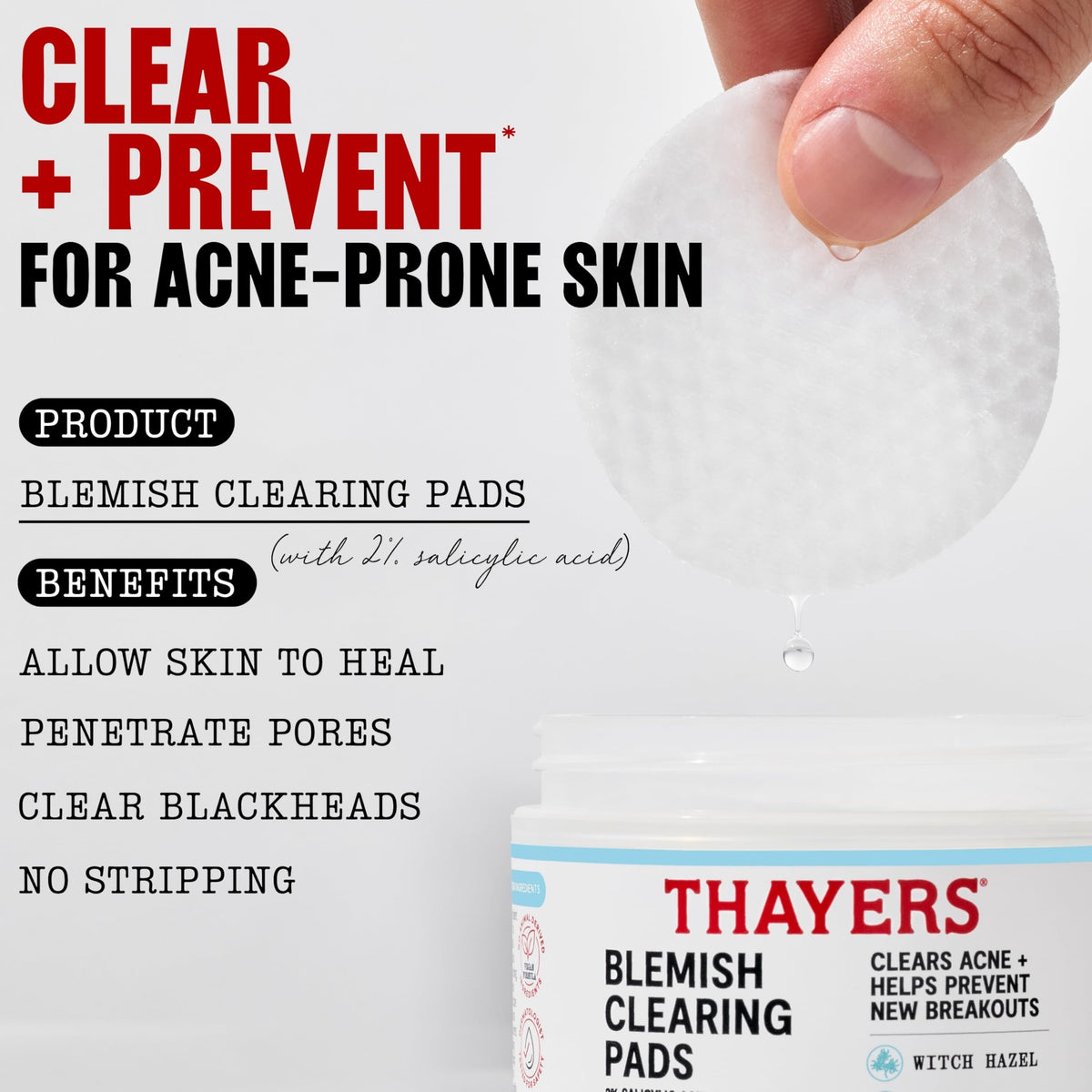 THAYERS open jar top view displaying neatly stacked pre-moistened pads