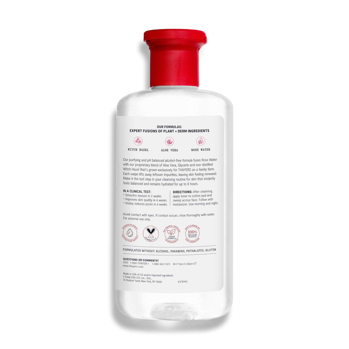 THAYERS label close-up highlighting rose petal and witch hazel ingredients