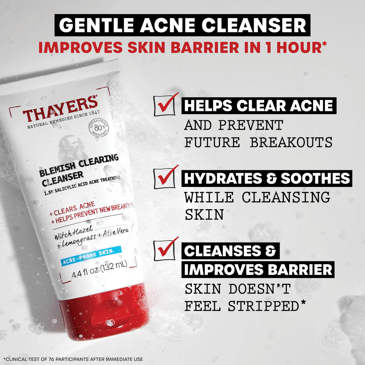 THAYERS gel-cream texture drop highlighting gentle cleansing and hydration