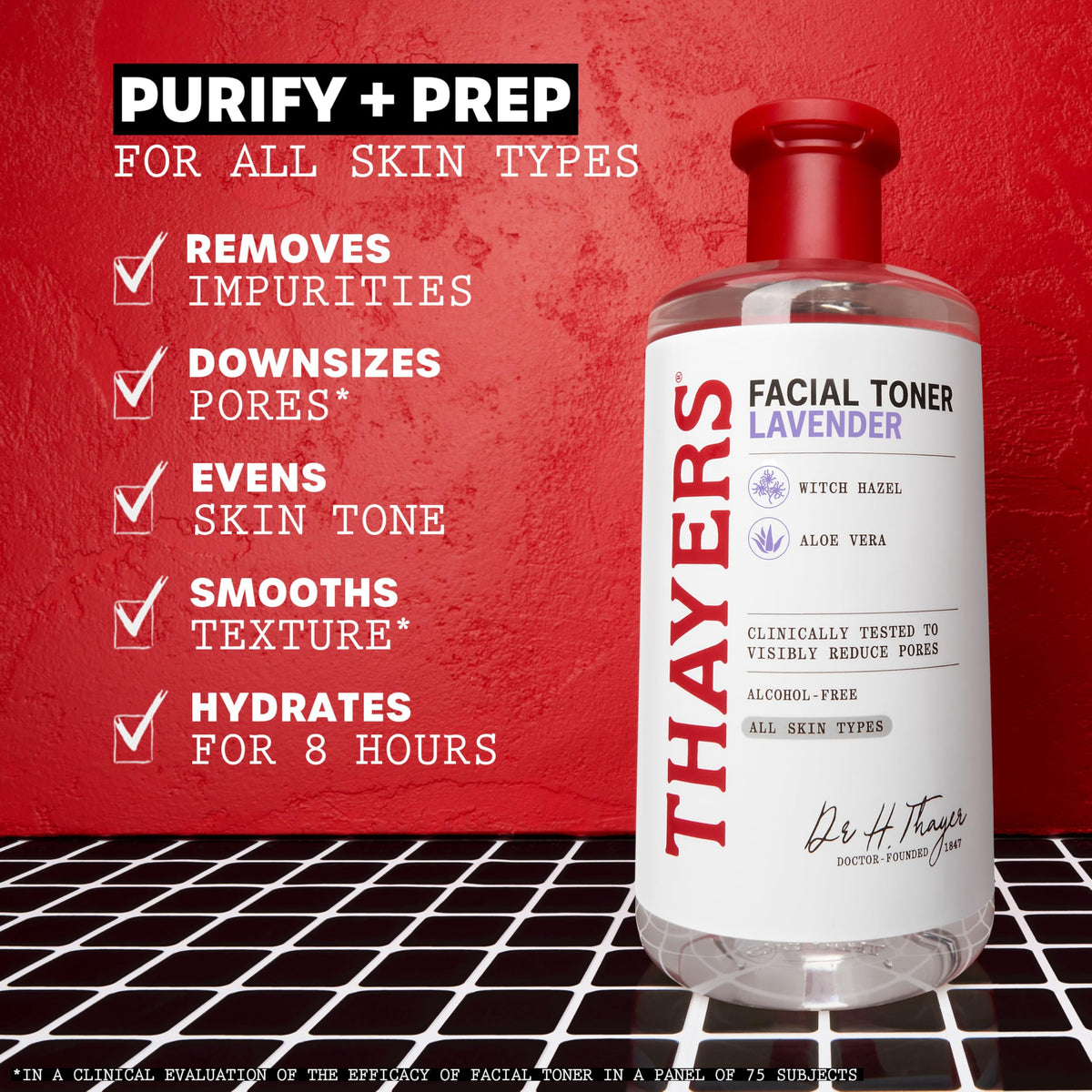 THAYERS toner pouring from bottle to show easy application and controlled dispensing benefit